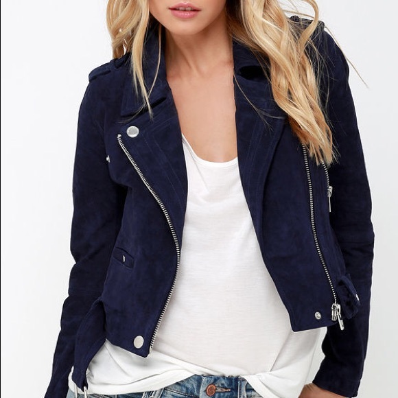 Blank NYC Jackets & Blazers - Dark Navy Suede Leather Jacket